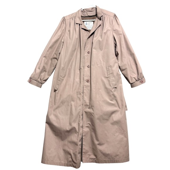 VINTAGE London Fog Coat Womens 16 Mauve Belted Trench Raincoat Made USA 80s - Picture 1 of 10